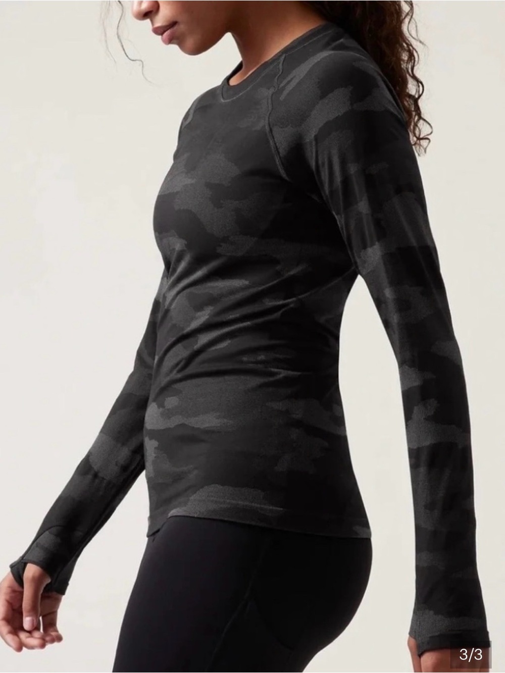 Athleta Momentum Seamless Black Camo Long-Sleeve Performance Top - Picture 3 of 7